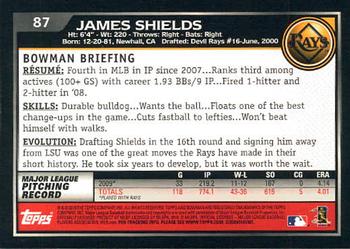 2010 Bowman #87 James Shields Back