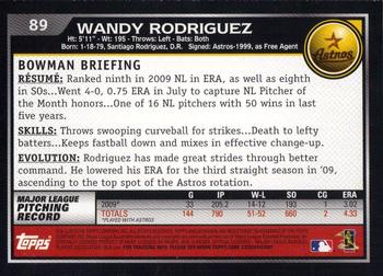 2010 Bowman #89 Wandy Rodriguez Back