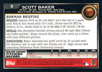 2010 Bowman #8 Scott Baker Back