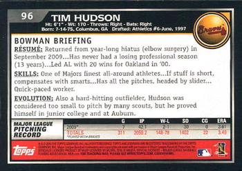 2010 Bowman #96 Tim Hudson Back