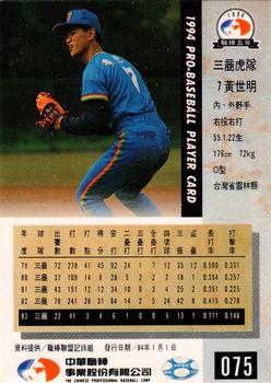 1994 CPBL #075 Shih-Ming Huang Back