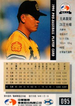 1994 CPBL #095 Kuang-Hui Wang Back