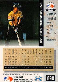 1994 CPBL #099 Chu-Ming Lee Back