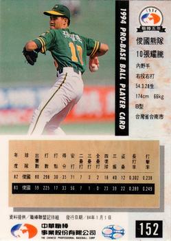 1994 CPBL #152 Yao-Teng Chang Back