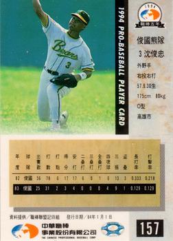 1994 CPBL #157 Chun-Chung Shen Back