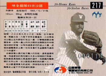 1994 CPBL #217 Sil Campusano Back