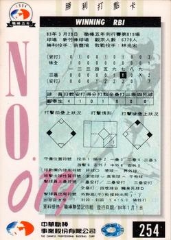 1994 CPBL #254 Hsing-Sheng Cheng Back