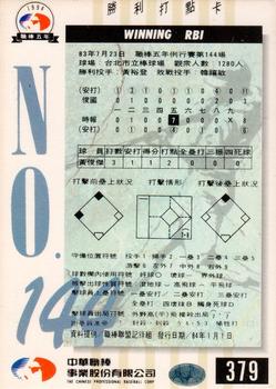 1994 CPBL #379 Chun-Chieh Huang Back