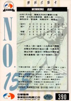 1994 CPBL #390 Lin-Lien Wu Back