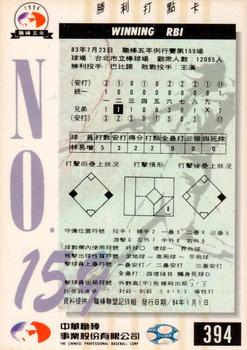 1994 CPBL #394 I-Tseng Lin Back