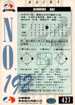 1994 CPBL #427 Tai-Chuan Chiang Back