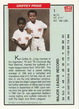 1992 Lime Rock Griffey Baseball #1 Ken Griffey Back