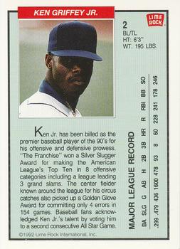 1992 Lime Rock Griffey Baseball #2 Ken Griffey Jr. Back