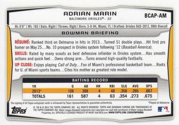 2014 Bowman Chrome - Prospect Autographs #BCAP-AM Adrian Marin Back