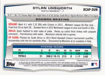 2014 Bowman Chrome - Prospect Autographs #BCAP-DUN Dylan Unsworth Back