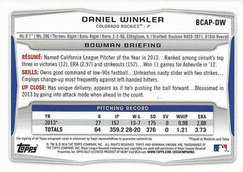 2014 Bowman Chrome - Prospect Autographs #BCAP-DW Daniel Winkler Back
