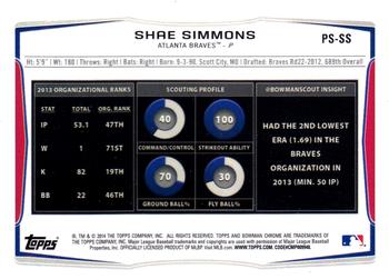 2014 Bowman Chrome - Prospects Short Prints #PS-SS Shae Simmons Back