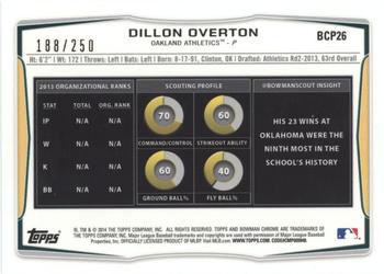 2014 Bowman Chrome - Prospects Blue Refractors #BCP26 Dillon Overton Back