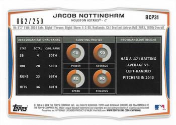 2014 Bowman Chrome - Prospects Blue Refractors #BCP31 Jacob Nottingham Back