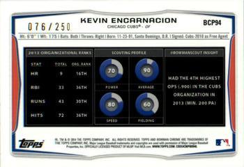 2014 Bowman Chrome - Prospects Blue Refractors #BCP94 Kevin Encarnacion Back