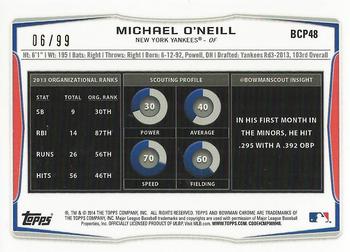 2014 Bowman Chrome - Prospects Bubble Refractors #BCP48 Michael O'Neill Back