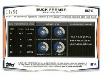 2014 Bowman Chrome - Prospects Gold Refractors #BCP93 Buck Farmer Back
