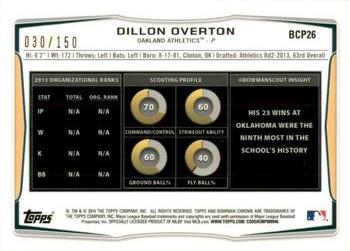 2014 Bowman Chrome - Prospects Purple Refractors #BCP26 Dillon Overton Back