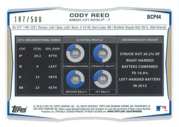 2014 Bowman Chrome - Prospects Refractors #BCP44 Cody Reed Back