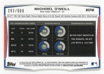 2014 Bowman Chrome - Prospects Refractors #BCP48 Michael O'Neill Back