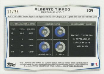 2014 Bowman Chrome - Prospects Silver Wave Refractors #BCP8 Alberto Tirado Back