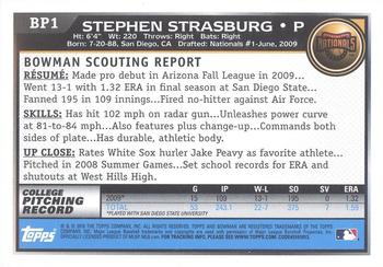 2010 Bowman - Prospects #BP1 Stephen Strasburg Back