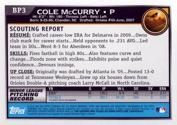 2010 Bowman - Prospects #BP3 Cole McCurry Back