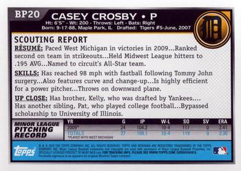 2010 Bowman - Prospects #BP20 Casey Crosby Back