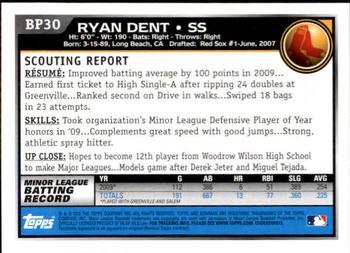 2010 Bowman - Prospects #BP30 Ryan Dent Back