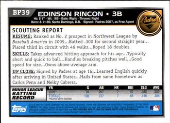 2010 Bowman - Prospects #BP39 Edinson Rincon Back