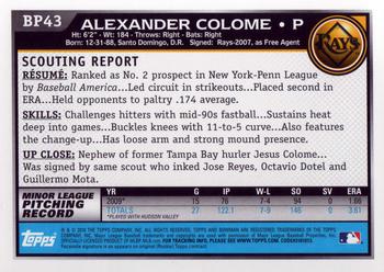 2010 Bowman - Prospects #BP43 Alexander Colome Back