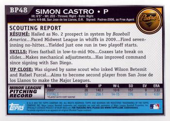 2010 Bowman - Prospects #BP48 Simon Castro Back