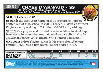 2010 Bowman - Prospects #BP51 Chase D'Arnaud Back
