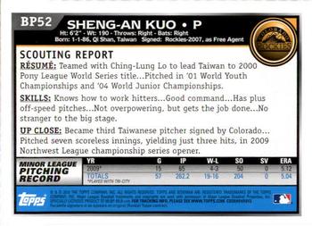 2010 Bowman - Prospects #BP52 Sheng-An Kuo Back