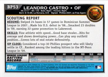 2010 Bowman - Prospects #BP53 Leandro Castro Back