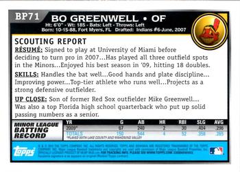 2010 Bowman - Prospects #BP71 Bo Greenwell Back