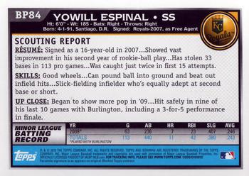 2010 Bowman - Prospects #BP84 Yowill Espinal Back