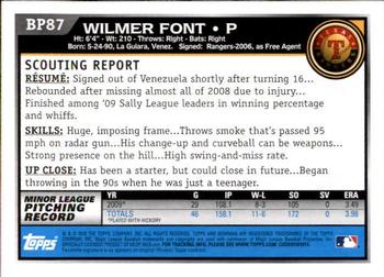 2010 Bowman - Prospects #BP87 Wilmer Font Back