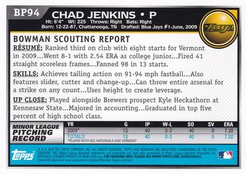2010 Bowman - Prospects #BP94 Chad Jenkins Back