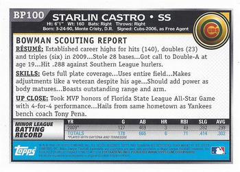 2010 Bowman - Prospects #BP100 Starlin Castro Back