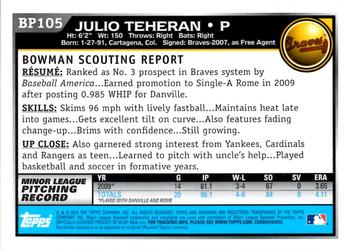 2010 Bowman - Prospects #BP105 Julio Teheran Back