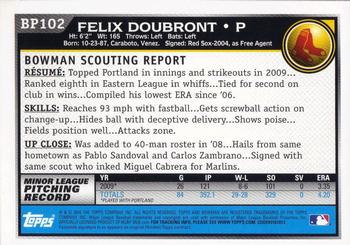 2010 Bowman - Prospects #BP102 Felix Doubront Back