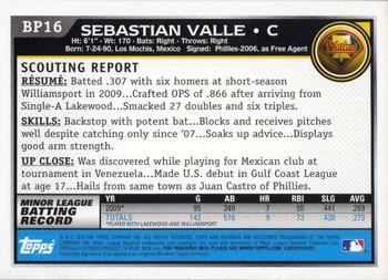 2010 Bowman - Prospects #BP16 Sebastian Valle Back
