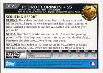 2010 Bowman - Prospects #BP25 Pedro Florimon Back