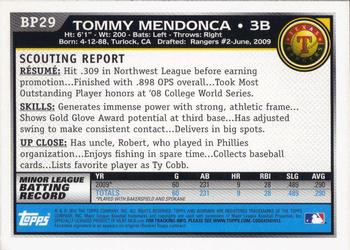 2010 Bowman - Prospects #BP29 Tommy Mendonca Back